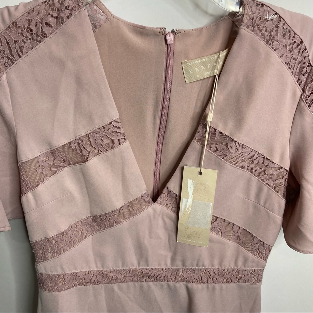 NWT Keepsake Size Medium / US 6 Pink Short Sleeve Midi Lace Dress - Picture 3 of 6